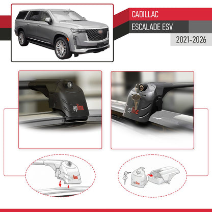 Compatible con Cadillac Escalade ESV 2021-2024 ACE-2 Barras de Techo Auto Portaequipajes Barras Transversales Negro Aluminio 2 Barras