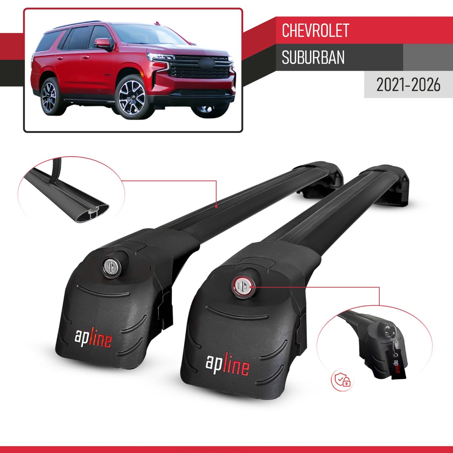 Compatible con Chevrolet Suburban 2021-2024 ACE-2 Barras de Techo Auto Portaequipajes Barras Transversales Negro Aluminio 2 Barras