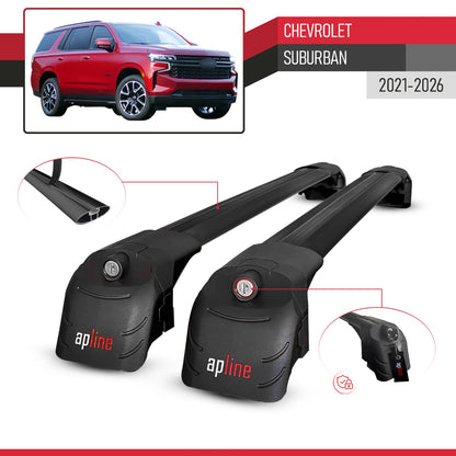Compatible con Chevrolet Suburban 2021-2024 ACE-2 Barras de Techo Auto Portaequipajes Barras Transversales Negro Aluminio 2 Barras