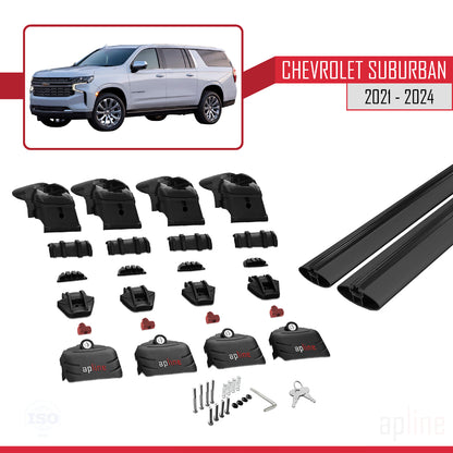 Compatible avec Chevrolet Suburban 2021-2024 ACE-2 Barres de Toit Railing Porte-Bagages de Voiture Noir Aluminium 2 Barres