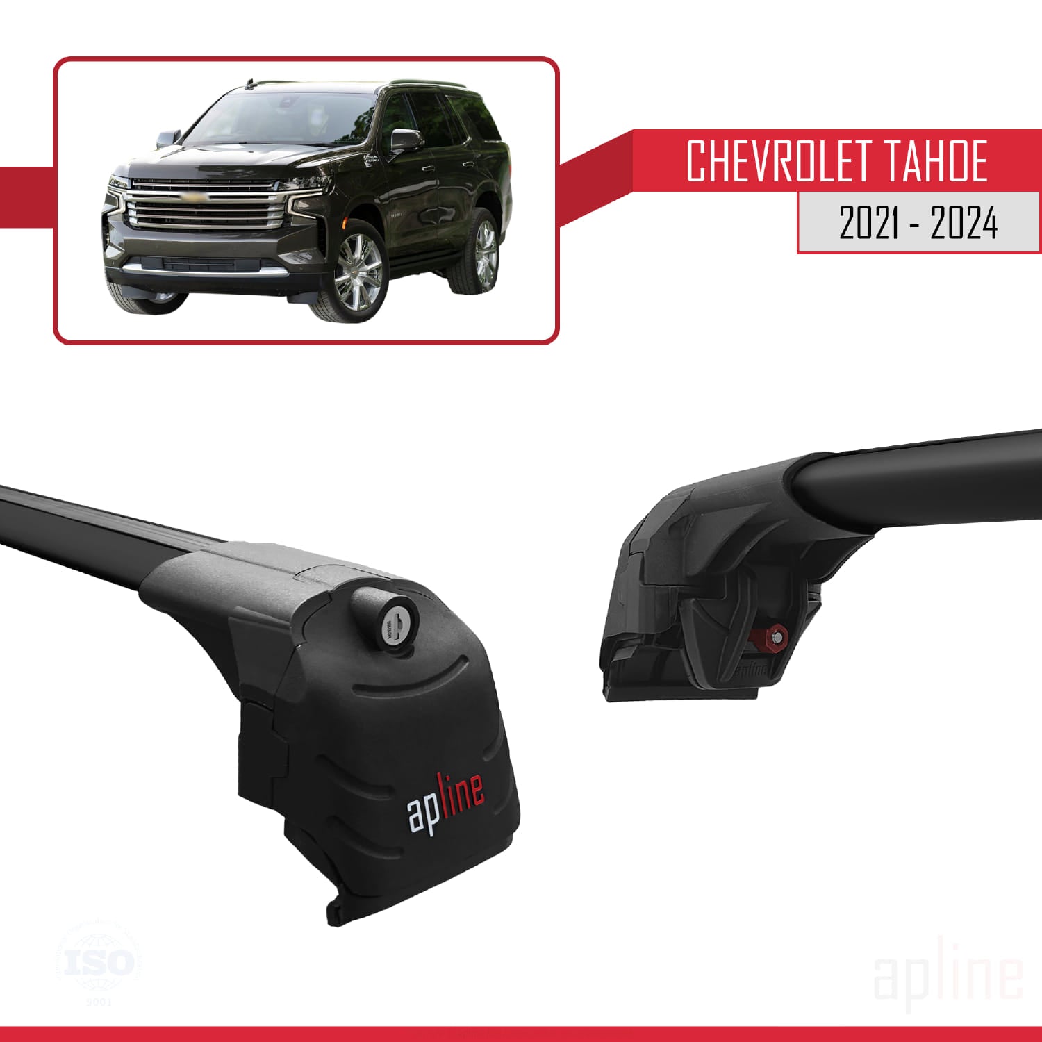 Compatible avec Chevrolet Tahoe 2021-2024 ACE-2 Barres de Toit Railing Porte-Bagages de Voiture Noir Aluminium 2 Barres