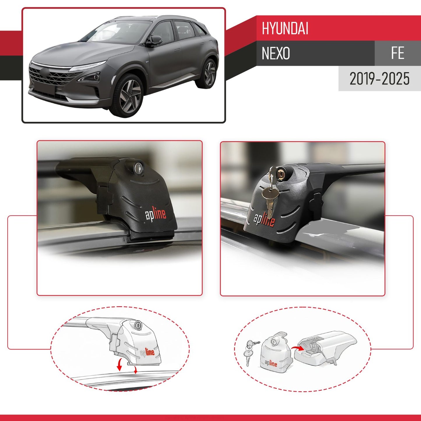 Compatible con Hyundai Nexo 2019-2023 ACE-2 Barras de Techo Auto Portaequipajes Barras Transversales Negro Aluminio 2 Barras