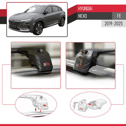 Compatible con Hyundai Nexo 2019-2023 ACE-2 Barras de Techo Auto Portaequipajes Barras Transversales Negro Aluminio 2 Barras