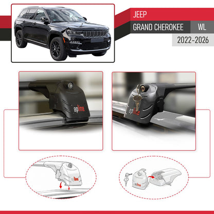 Compatible con Jeep Grand Cherokee 2022-2024 ACE-2 Barras de Techo Auto Portaequipajes Barras Transversales Negro Aluminio 2 Barras