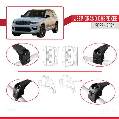 Compatible avec Jeep Grand Cherokee 2022-2024 ACE-2 Barres de Toit Railing Porte-Bagages de Voiture Noir Aluminium 2 Barres