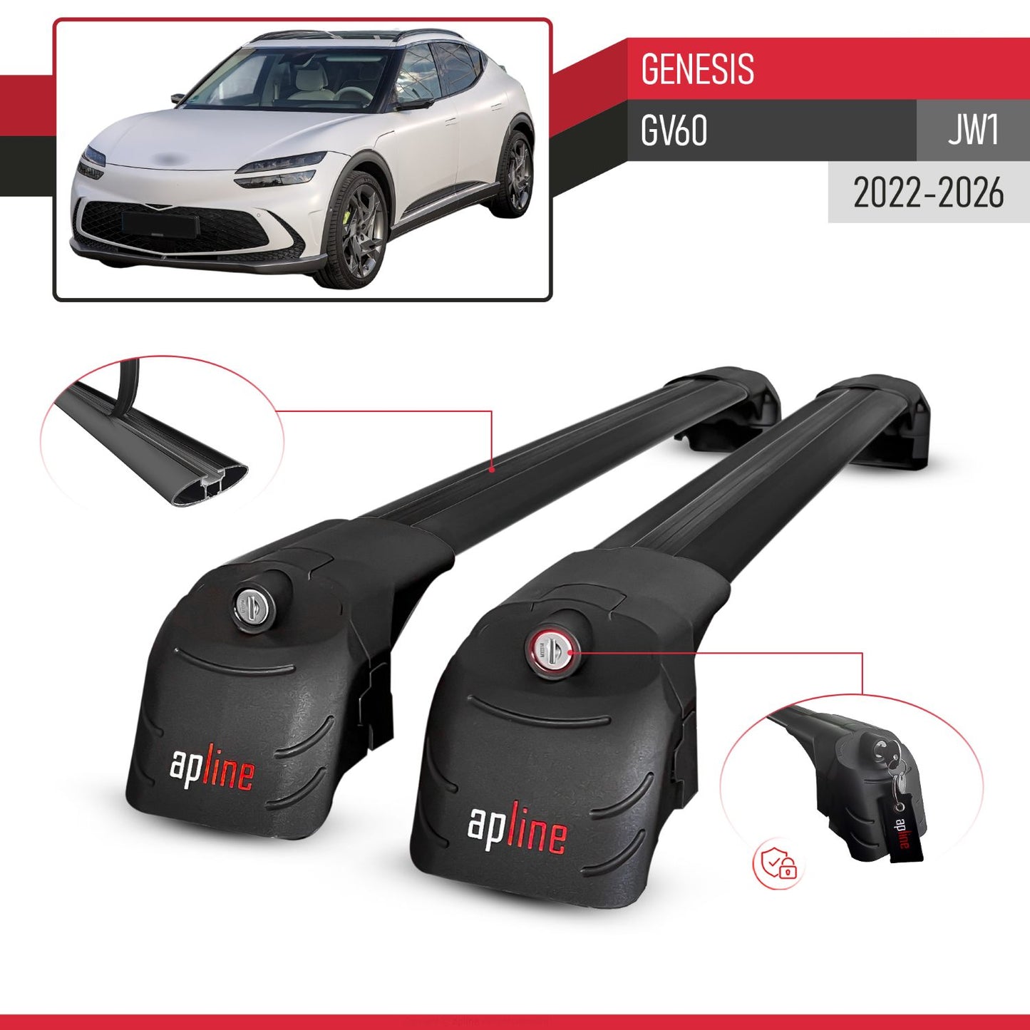 Compatible con Genesis GV60 2023-2024 ACE-2 Barras de Techo Auto Portaequipajes Barras Transversales Negro Aluminio 2 Barras