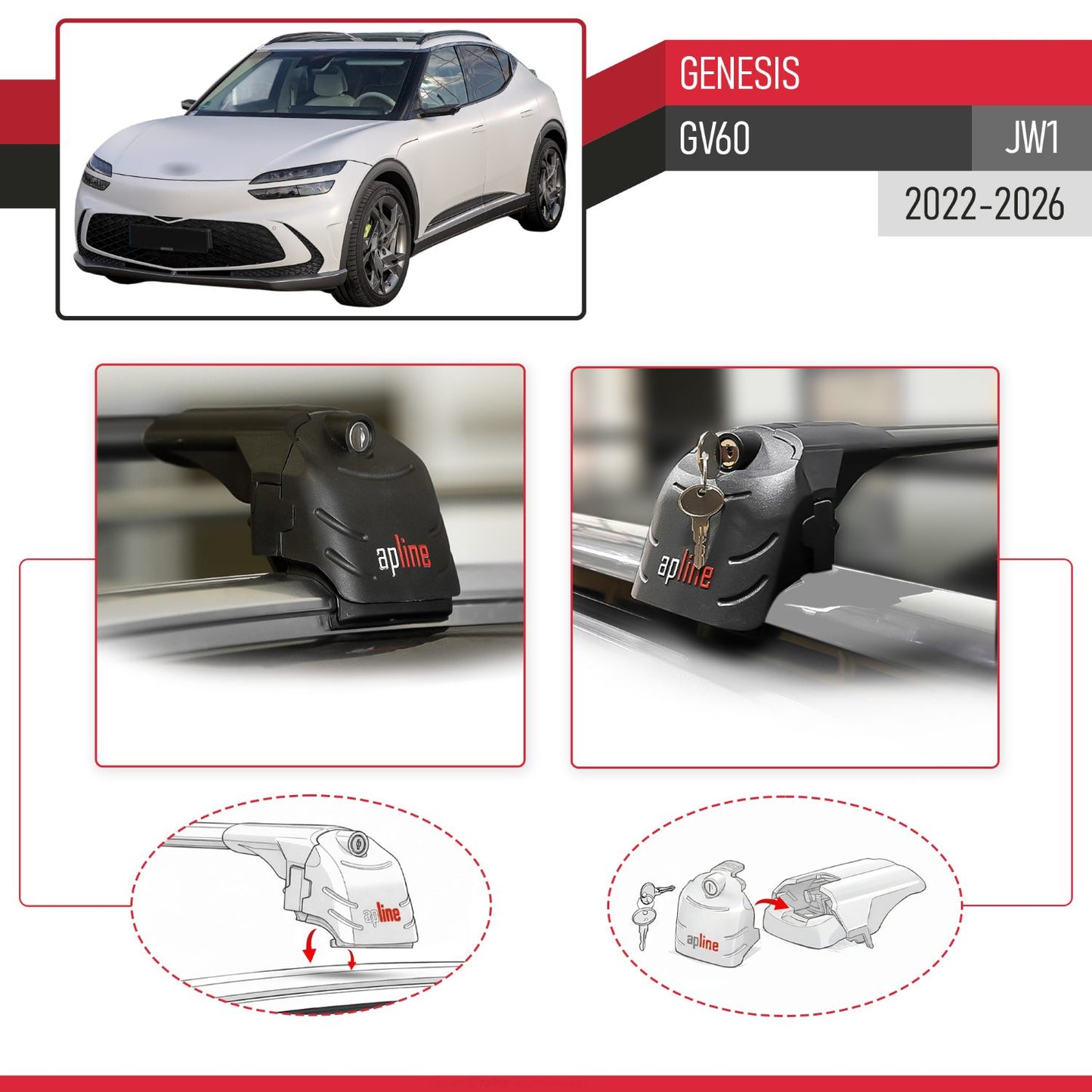 Compatible con Genesis GV60 2023-2024 ACE-2 Barras de Techo Auto Portaequipajes Barras Transversales Negro Aluminio 2 Barras