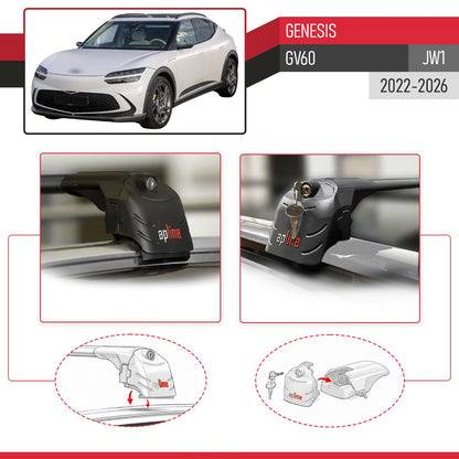 Compatible con Genesis GV60 2023-2024 ACE-2 Barras de Techo Auto Portaequipajes Barras Transversales Negro Aluminio 2 Barras