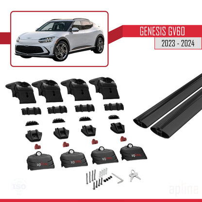 Compatible avec Genesis GV60 2023-2024 ACE-2 Barres de Toit Railing Porte-Bagages de Voiture Noir Aluminium 2 Barres