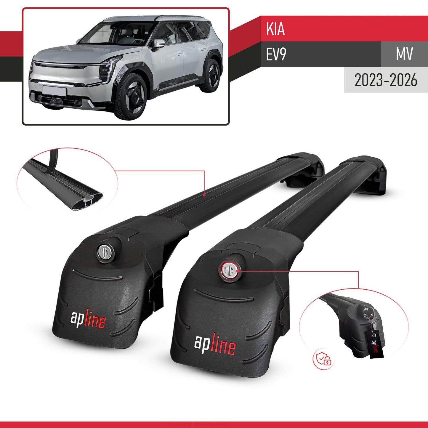 Compatible con Kia E V9 2024-2025 ACE-2 Barras de Techo Auto Portaequipajes Barras Transversales Negro Aluminio 2 Barras