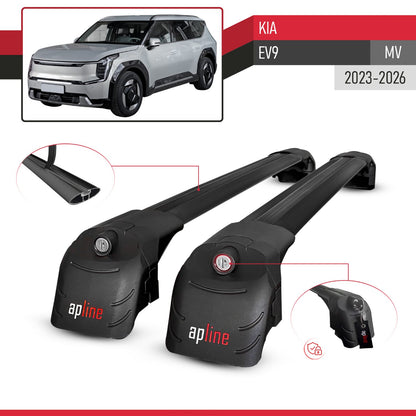 Compatible con Kia E V9 2024-2025 ACE-2 Barras de Techo Auto Portaequipajes Barras Transversales Negro Aluminio 2 Barras