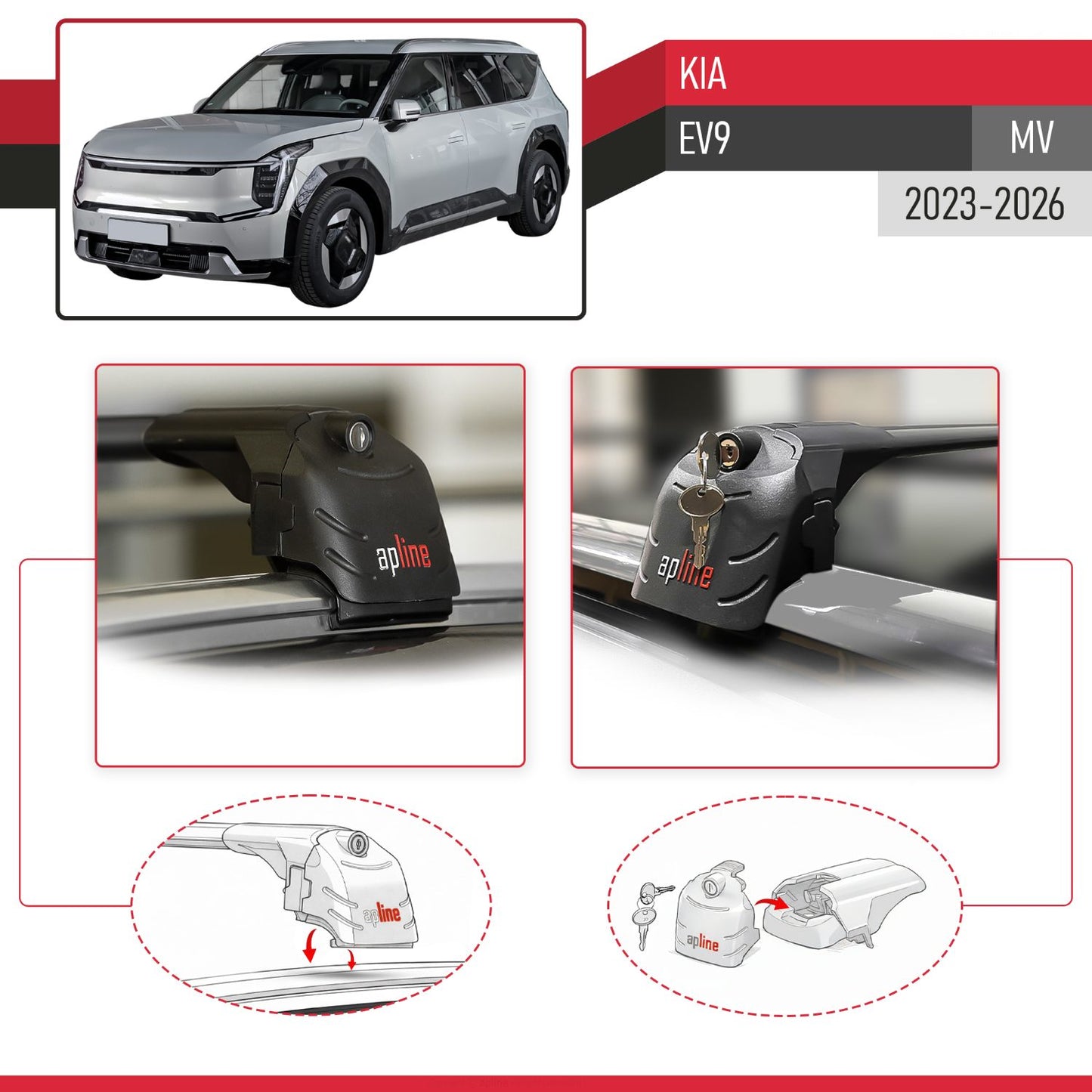 Compatible con Kia E V9 2024-2025 ACE-2 Barras de Techo Auto Portaequipajes Barras Transversales Negro Aluminio 2 Barras