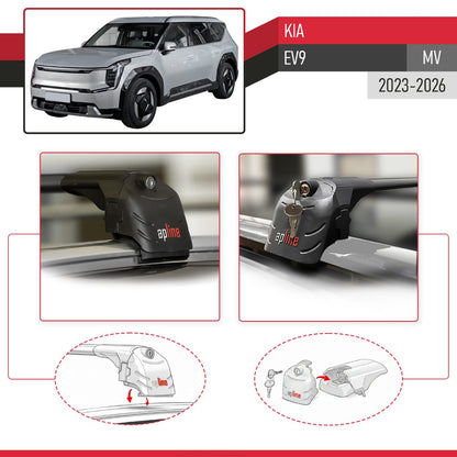 Compatible con Kia E V9 2024-2025 ACE-2 Barras de Techo Auto Portaequipajes Barras Transversales Negro Aluminio 2 Barras