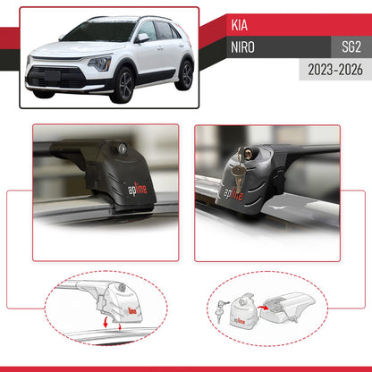 Compatible con Kia Niro 2023-2024 ACE-2 Barras de Techo Auto Portaequipajes Barras Transversales Negro Aluminio 2 Barras