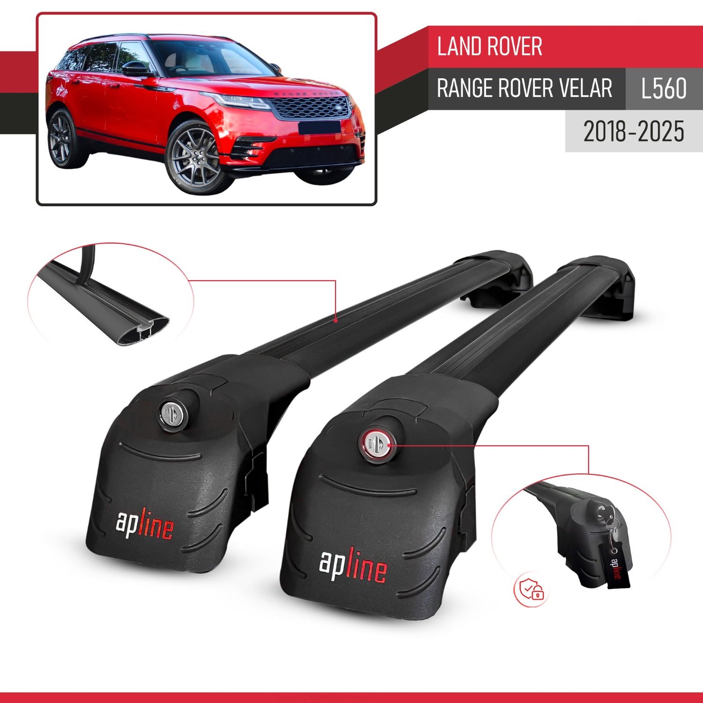 Compatible con Land Rover Range Rover Velar 2018-2024 ACE-2 Barras de Techo Auto Portaequipajes Barras Transversales Negro Aluminio 2 Barras