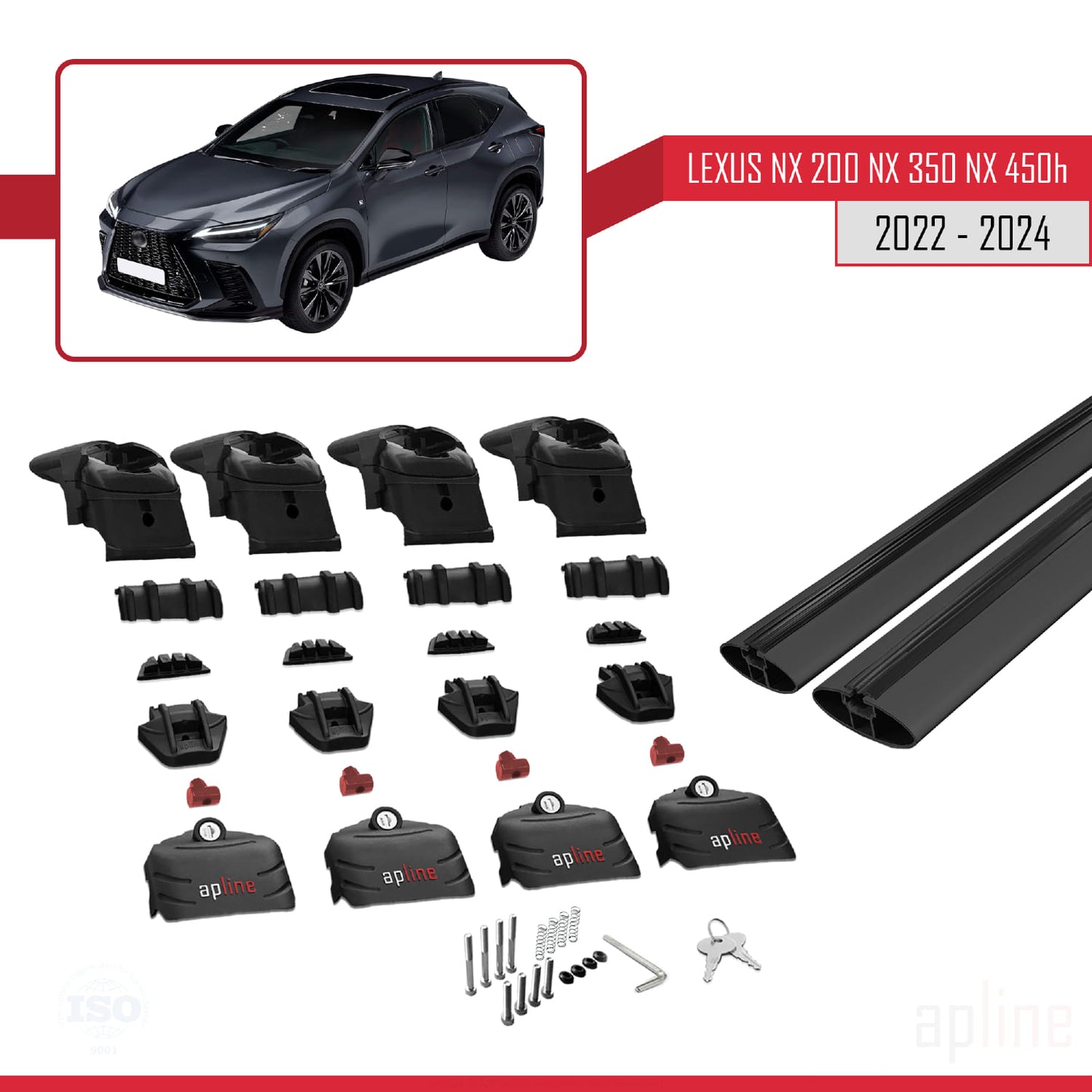 Compatible avec Lexus NX 200 NX 350 NX 450H 2022-2024 ACE-2 Barres de Toit Railing Porte-Bagages de Voiture Noir Aluminium 2 Barres