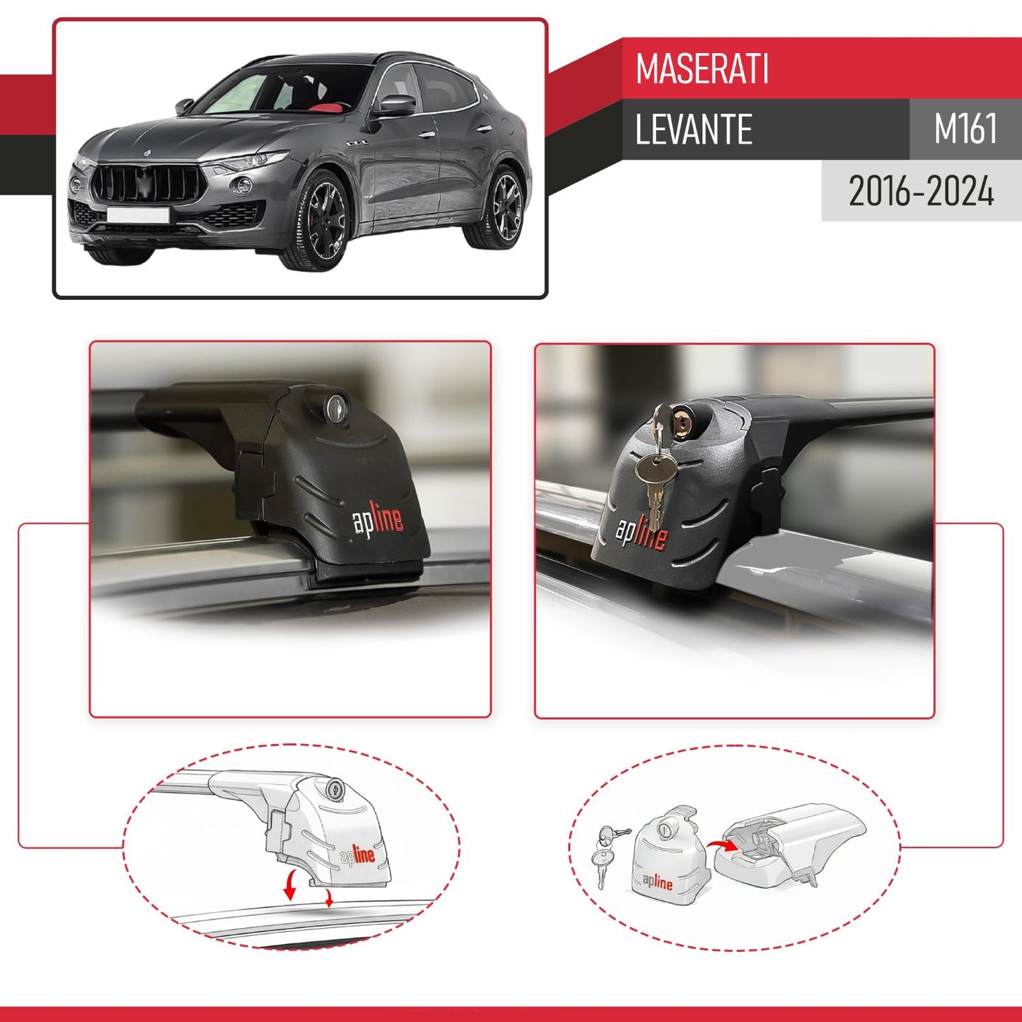 Compatible con Maserati Levante 2017-2024 ACE-2 Barras de Techo Auto Portaequipajes Barras Transversales Negro Aluminio 2 Barras