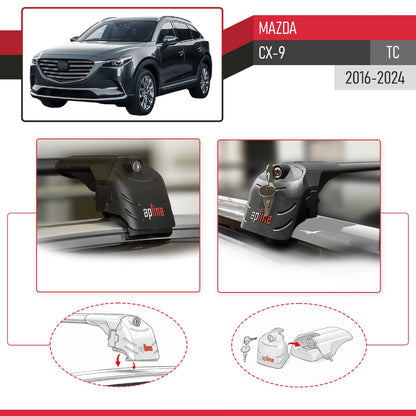Compatible con Mazda CX-9 2016-2023 ACE-2 Barras de Techo Auto Portaequipajes Barras Transversales Negro Aluminio 2 Barras