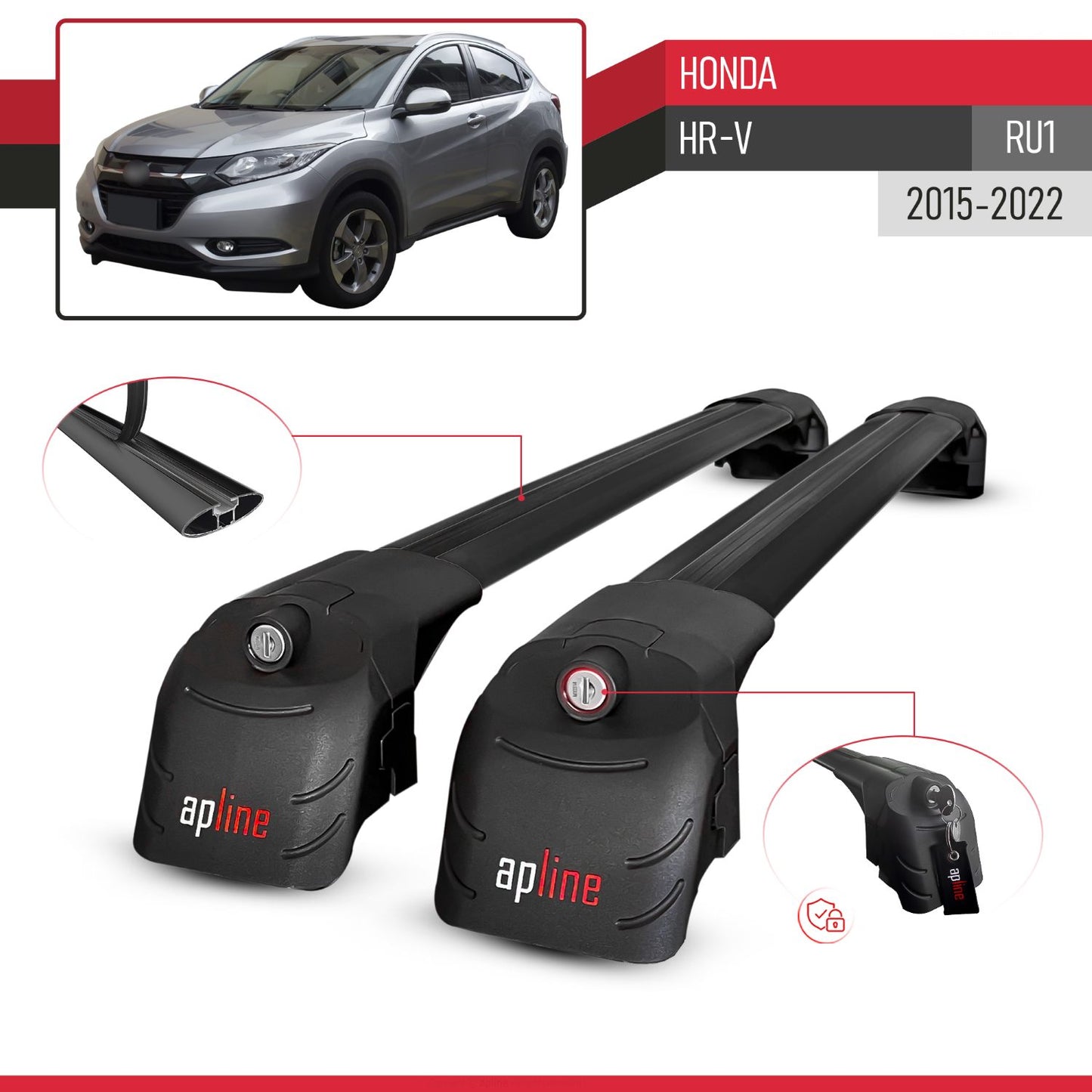 Compatible con Honda HR-V 2016-2022 ACE-2 Barras de Techo Auto Portaequipajes Barras Transversales Negro Aluminio 2 Barras