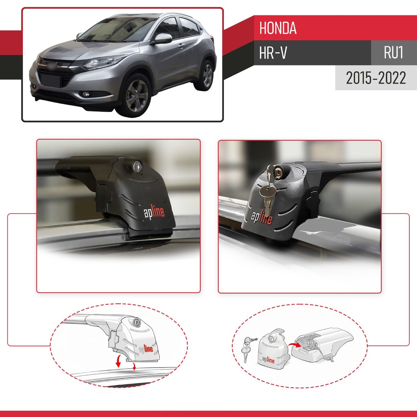 Compatible con Honda HR-V 2016-2022 ACE-2 Barras de Techo Auto Portaequipajes Barras Transversales Negro Aluminio 2 Barras