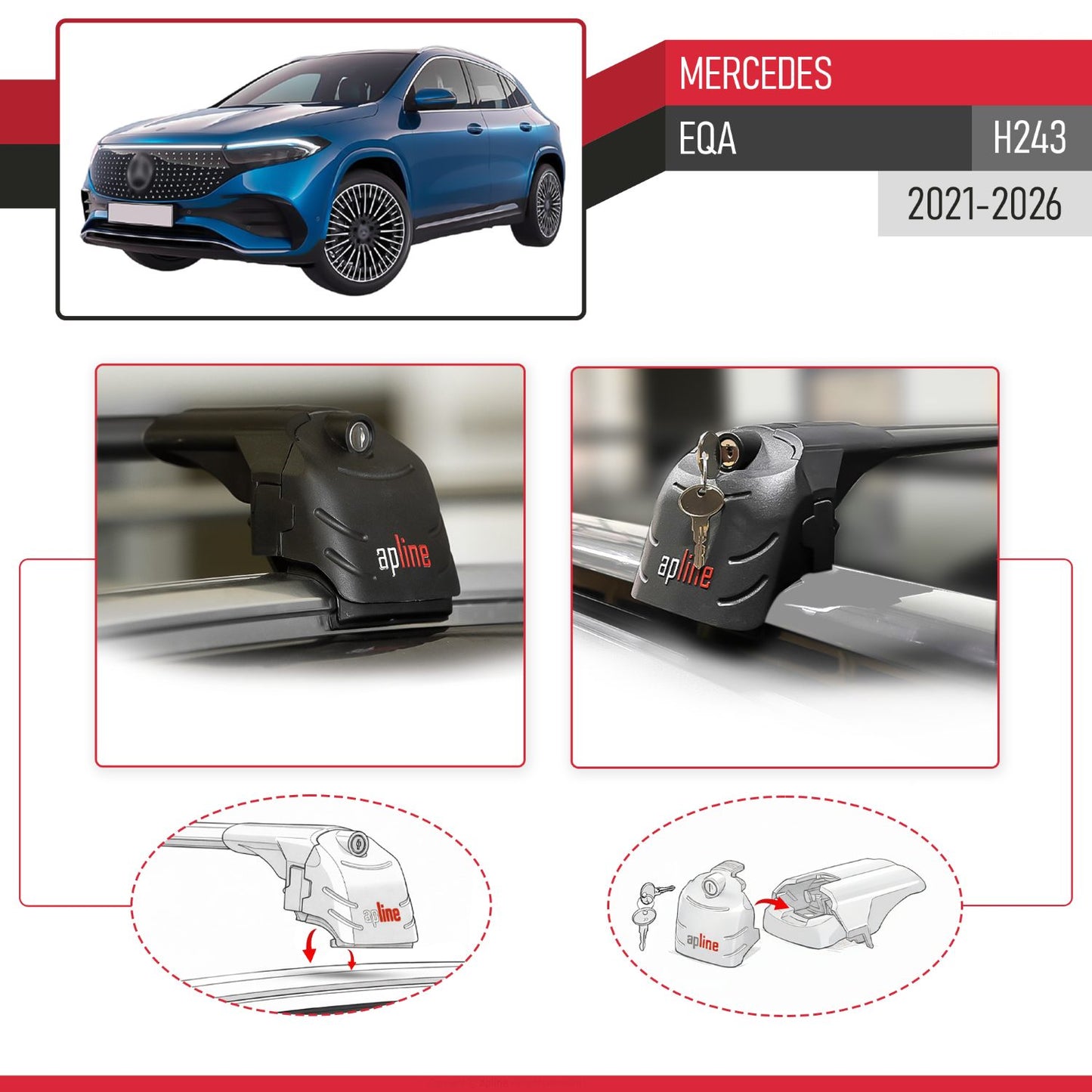 Compatible con Mercedes EQA 2022-2024 ACE-2 Barras de Techo Auto Portaequipajes Barras Transversales Negro Aluminio 2 Barras