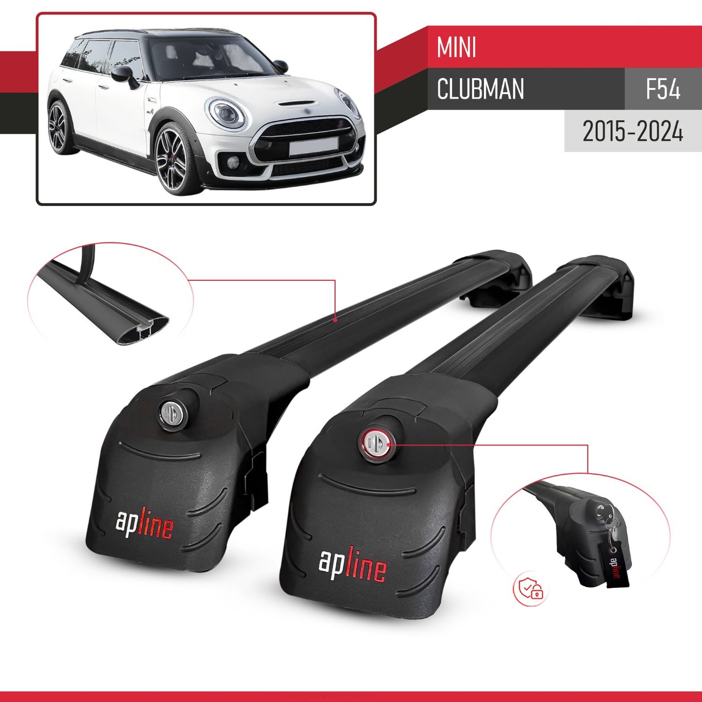 Compatible con Mini Clubman F54 2016-2024 ACE-2 Barras de Techo Auto Portaequipajes Barras Transversales Negro Aluminio 2 Barras