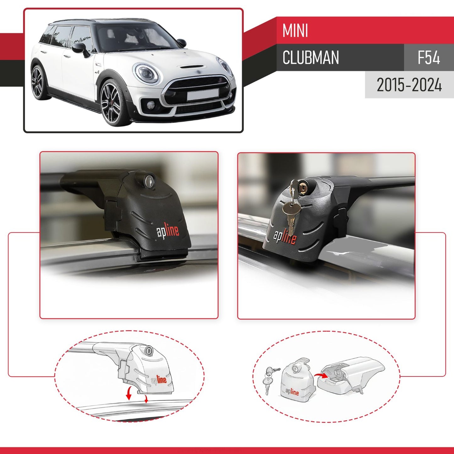 Compatible con Mini Clubman F54 2016-2024 ACE-2 Barras de Techo Auto Portaequipajes Barras Transversales Negro Aluminio 2 Barras