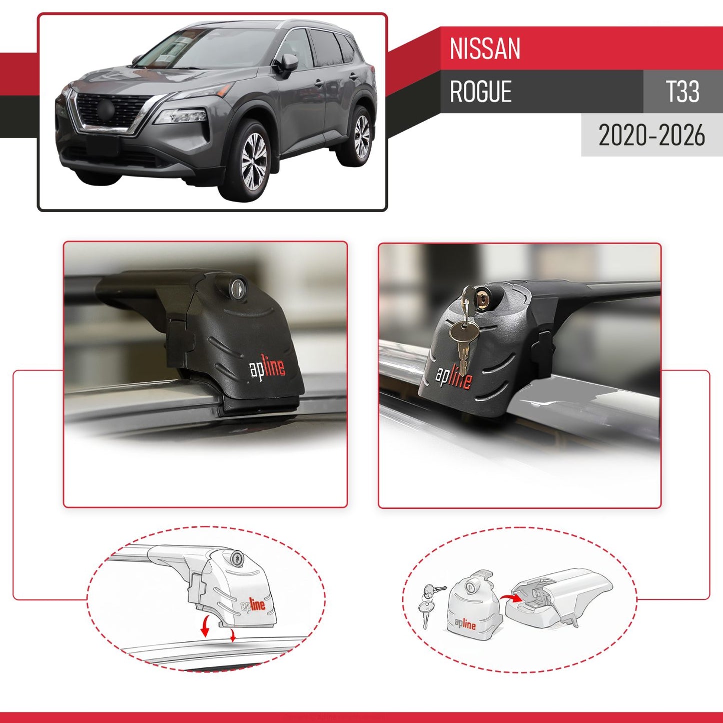 Compatible con Nissan Rogue 2020-2022 ACE-2 Barras de Techo Auto Portaequipajes Barras Transversales Negro Aluminio 2 Barras