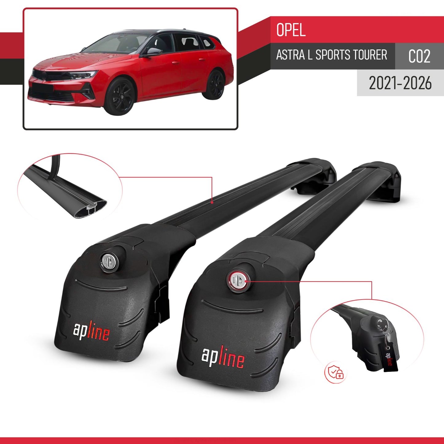 Compatible con Opel Astra L Sports Tourer 2021-2024 ACE-2 Barras de Techo Auto Portaequipajes Barras Transversales Negro Aluminio 2 Barras