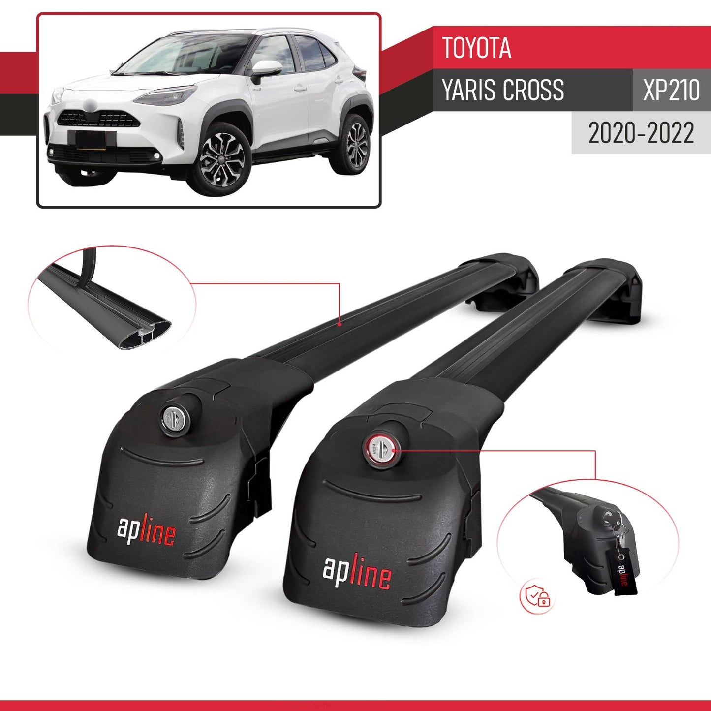 Compatible con Toyota Yaris Cross 2020-2025 ACE-2 Barras de Techo Auto Portaequipajes Barras Transversales Negro Aluminio 2 Barras