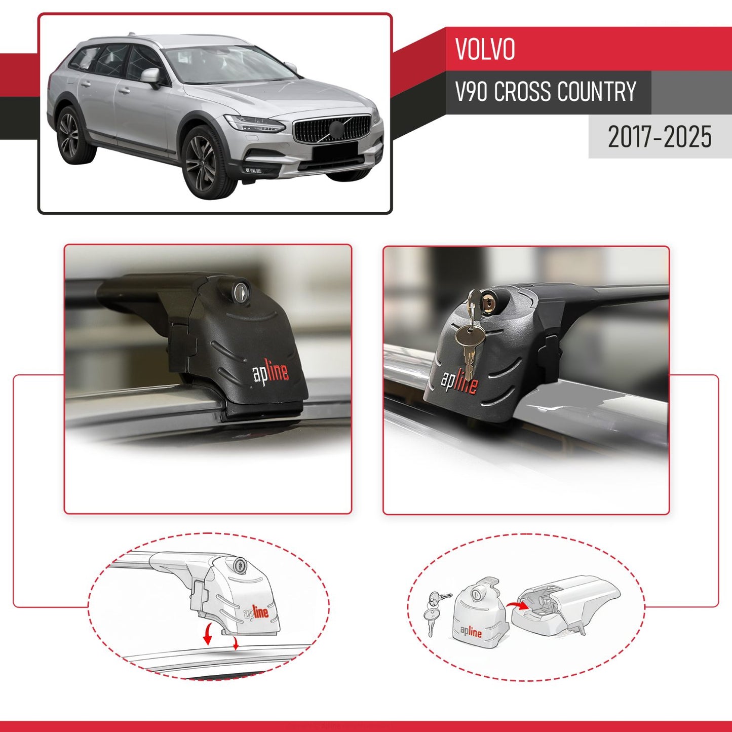 Compatible con Volvo V90 Cross Country 2017-2024 ACE-2 Barras de Techo Auto Portaequipajes Barras Transversales Negro Aluminio 2 Barras