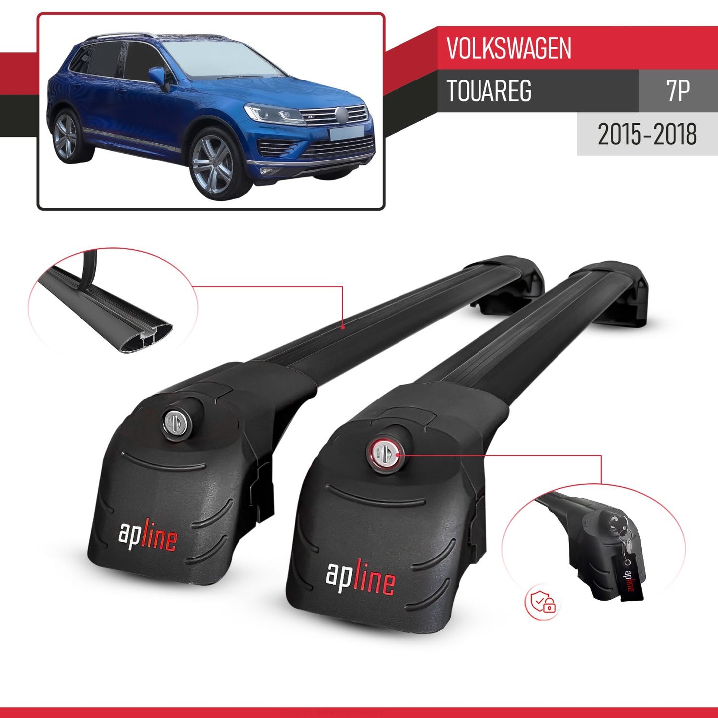 Compatible con VW Touareg 2015-2018 ACE-2 Barras de Techo Auto Portaequipajes Barras Transversales Negro Aluminio 2 Barras