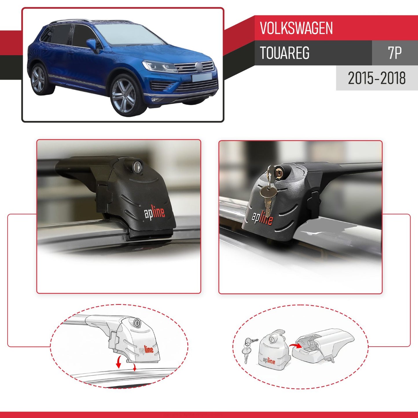 Compatible con VW Touareg 2015-2018 ACE-2 Barras de Techo Auto Portaequipajes Barras Transversales Negro Aluminio 2 Barras