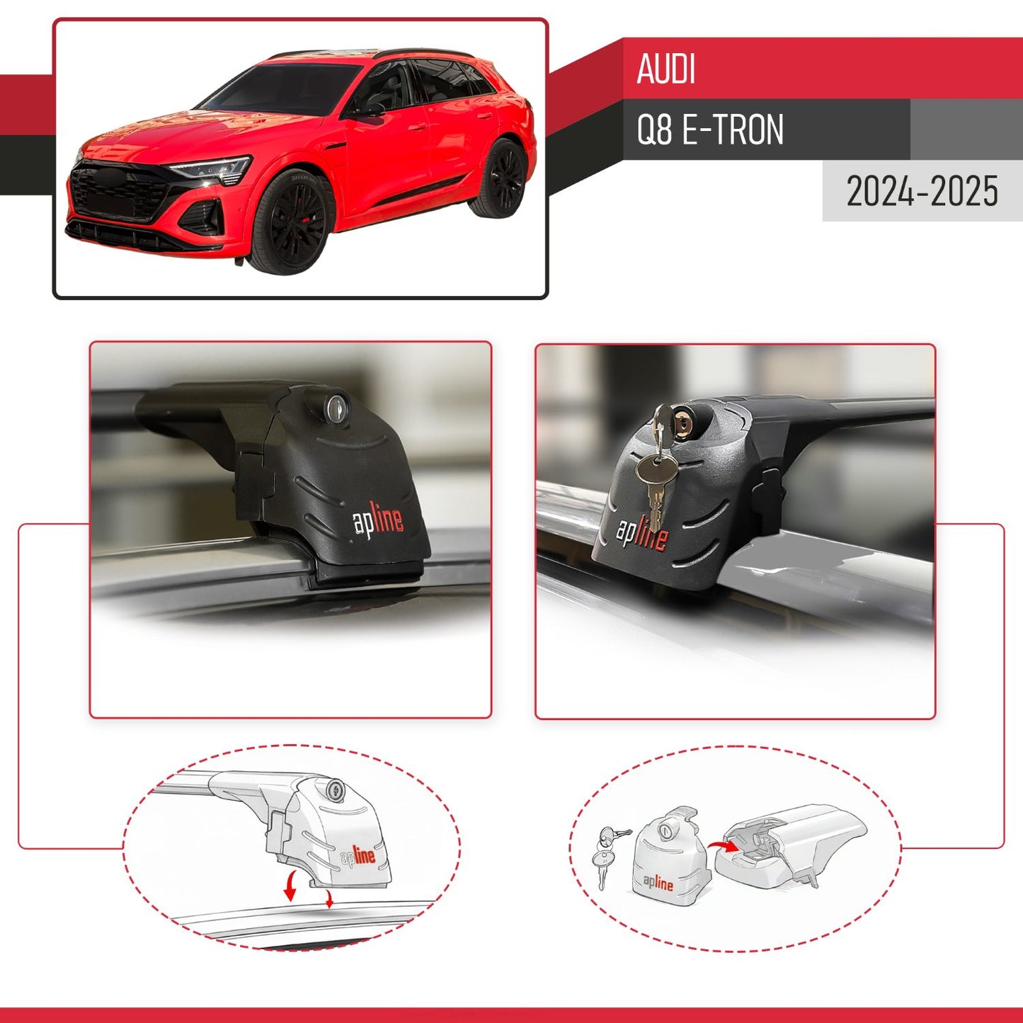Compatible con Audi Q8 e-Tron 2024-2025 ACE-2 Barras de Techo Auto Portaequipajes Barras Transversales Negro Aluminio 2 Barras