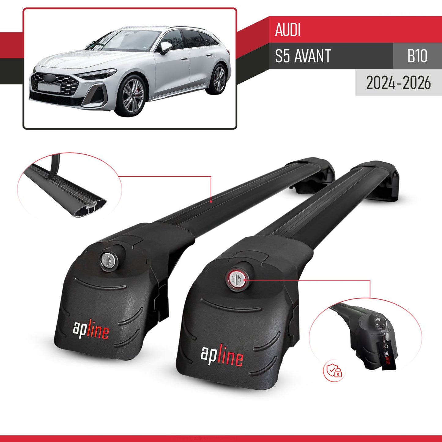 Compatible con Audi S5 Avant 2024-2025 ACE-2 Barras de Techo Auto Portaequipajes Barras Transversales Negro Aluminio 2 Barras