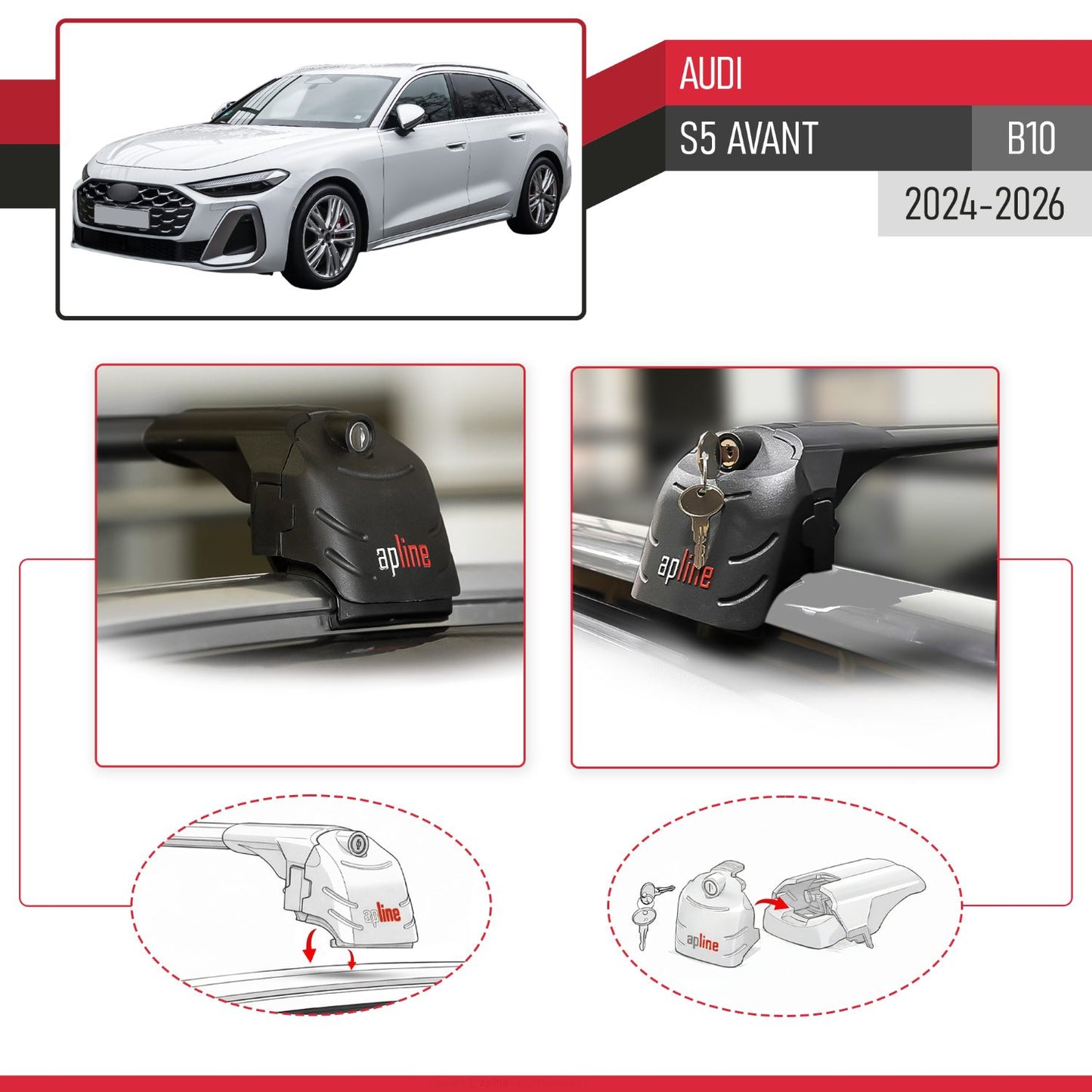 Compatible con Audi S5 Avant 2024-2025 ACE-2 Barras de Techo Auto Portaequipajes Barras Transversales Negro Aluminio 2 Barras