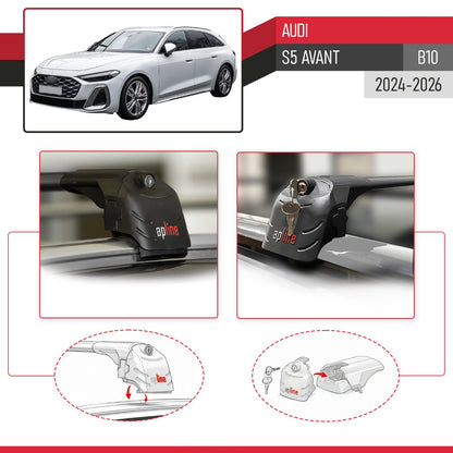 Compatible con Audi S5 Avant 2024-2025 ACE-2 Barras de Techo Auto Portaequipajes Barras Transversales Negro Aluminio 2 Barras