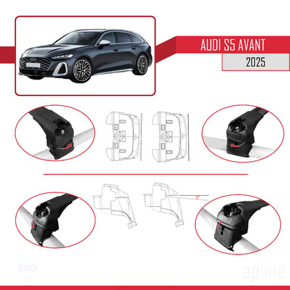 Compatible avec Audi S5 Avant 2024-2025 ACE-2 Barres de Toit Railing Porte-Bagages de Voiture Noir Aluminium 2 Barres