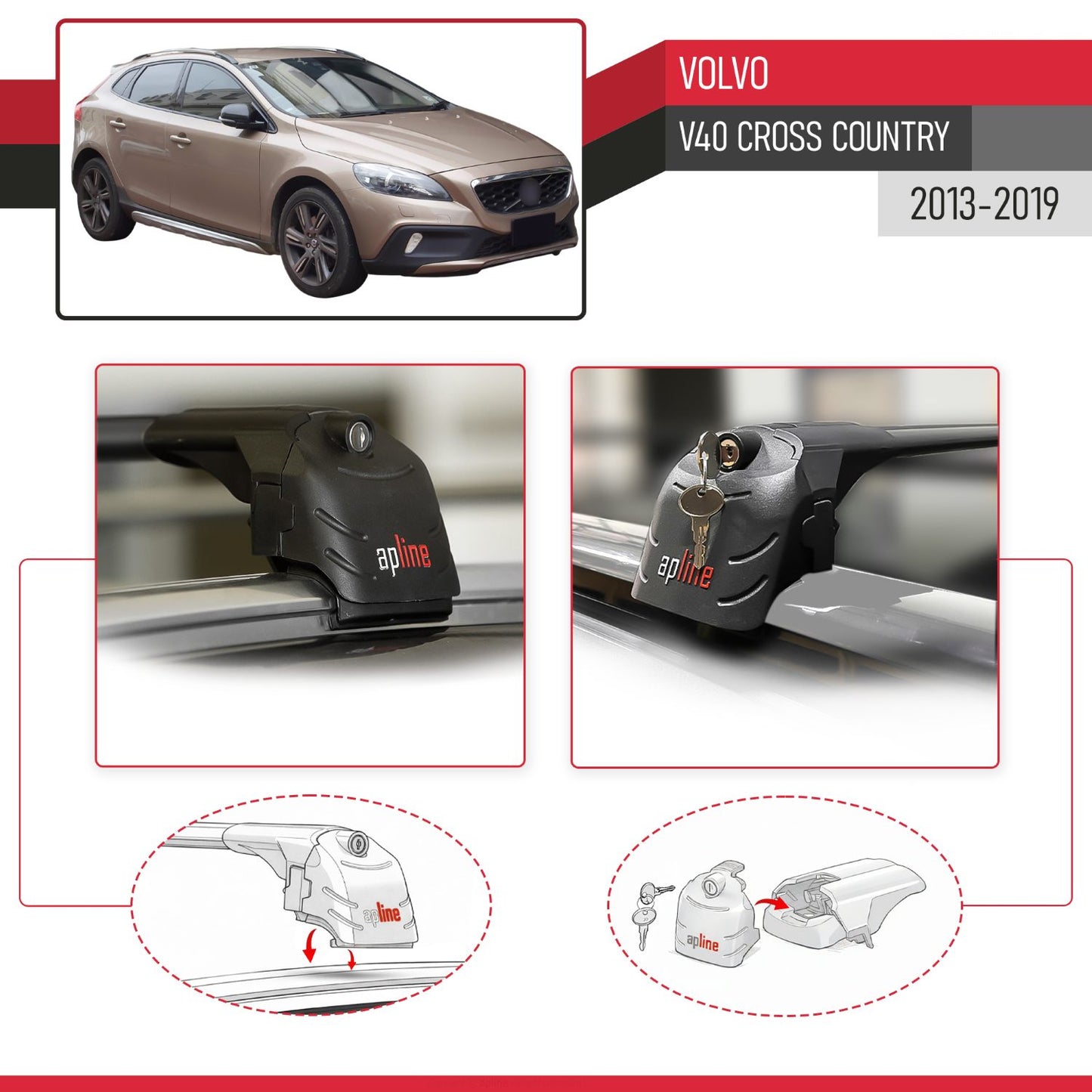 Compatible con Volvo V40 Cross Country 2013-2018 ACE-2 Barras de Techo Auto Portaequipajes Barras Transversales Negro Aluminio 2 Barras