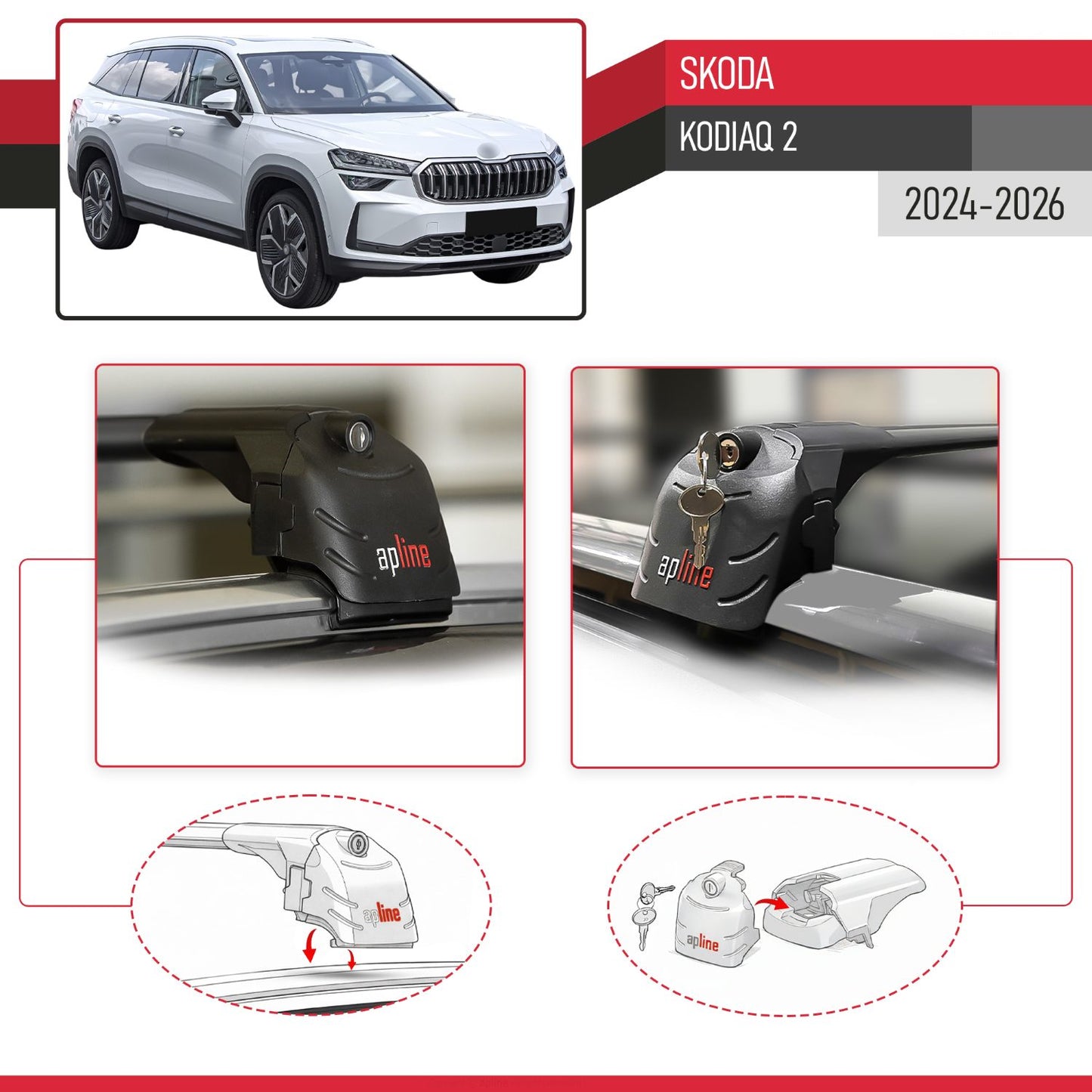 Compatible con Skoda Kodiaq 2024-2025 ACE-2 Barras de Techo Auto Portaequipajes Barras Transversales Negro Aluminio 2 Barras