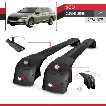 Compatible con Skoda Superb Combi 2024-2025 ACE-2 Barras de Techo Auto Portaequipajes Barras Transversales Negro Aluminio 2 Barras