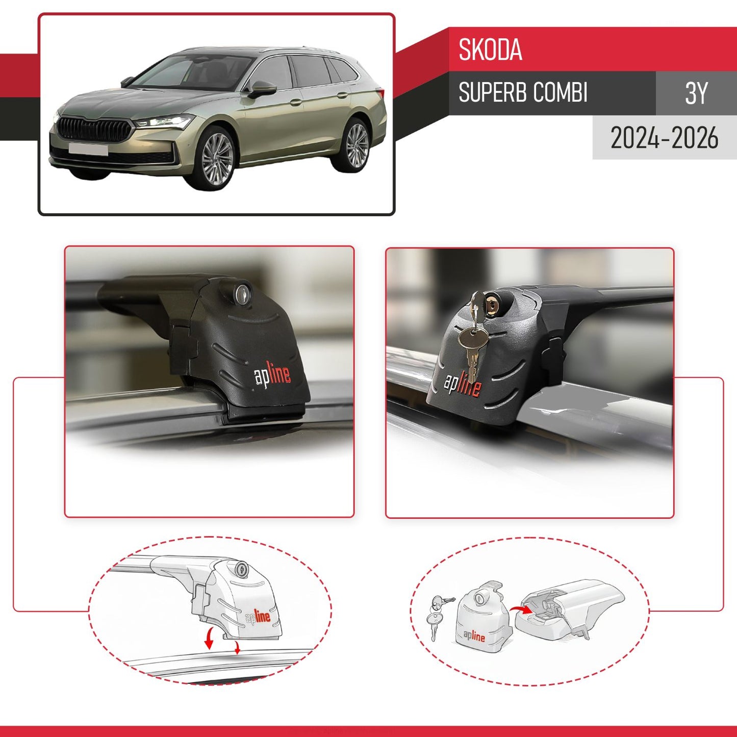 Compatible con Skoda Superb Combi 2024-2025 ACE-2 Barras de Techo Auto Portaequipajes Barras Transversales Negro Aluminio 2 Barras