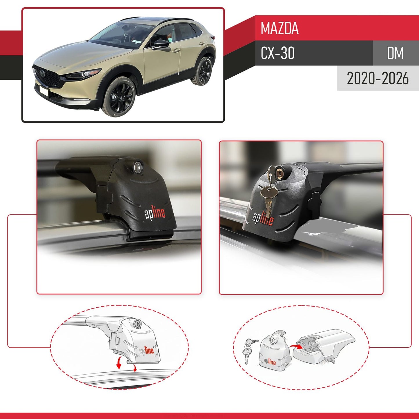 Compatible con Mazda CX-30 2020-2025 ACE-2 Barras de Techo Auto Portaequipajes Barras Transversales Negro Aluminio 2 Barras