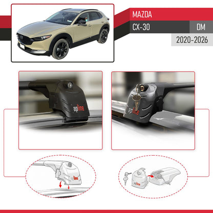 Compatible con Mazda CX-30 2020-2025 ACE-2 Barras de Techo Auto Portaequipajes Barras Transversales Negro Aluminio 2 Barras
