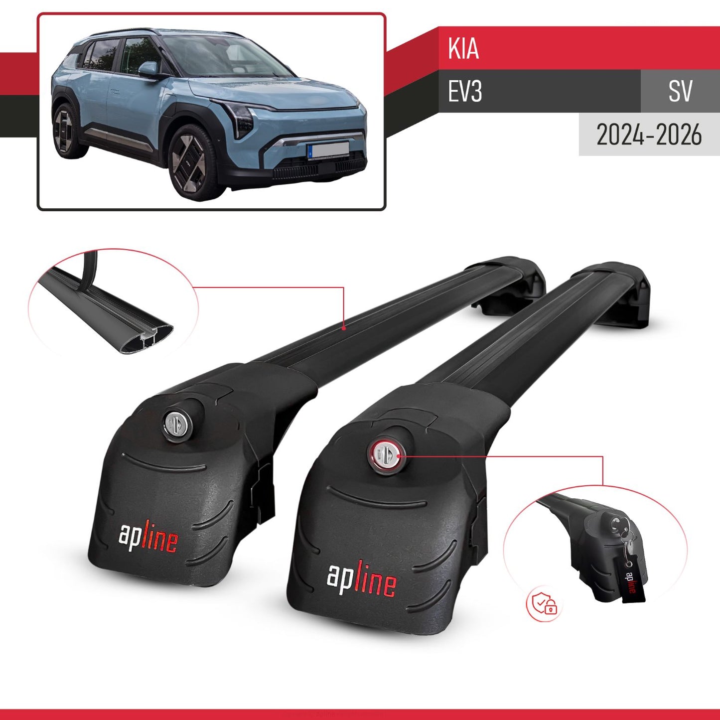 Compatible con Kia EV3 2024-2025 ACE-2 Barras de Techo Auto Portaequipajes Barras Transversales Negro Aluminio 2 Barras