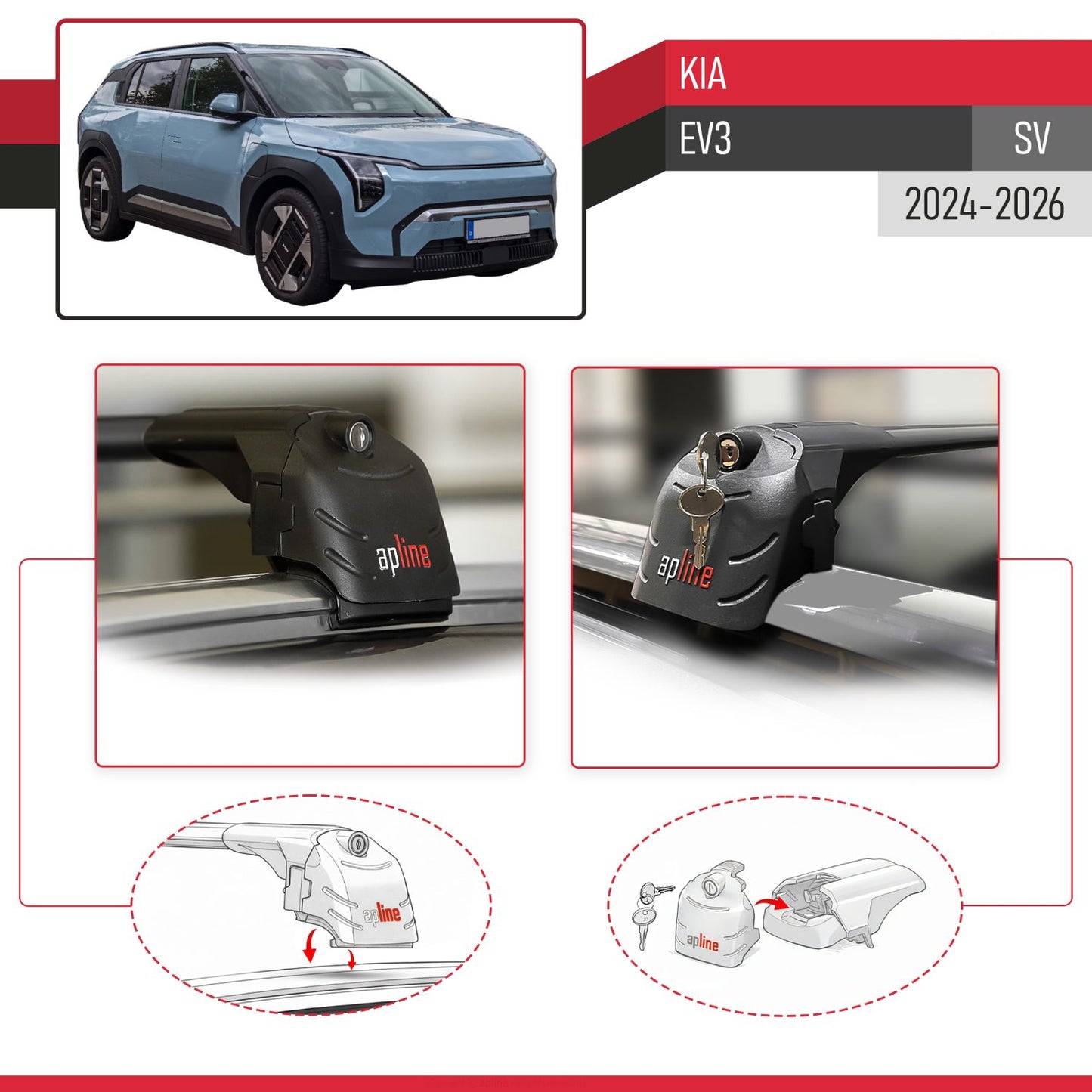 Compatible con Kia EV3 2024-2025 ACE-2 Barras de Techo Auto Portaequipajes Barras Transversales Negro Aluminio 2 Barras