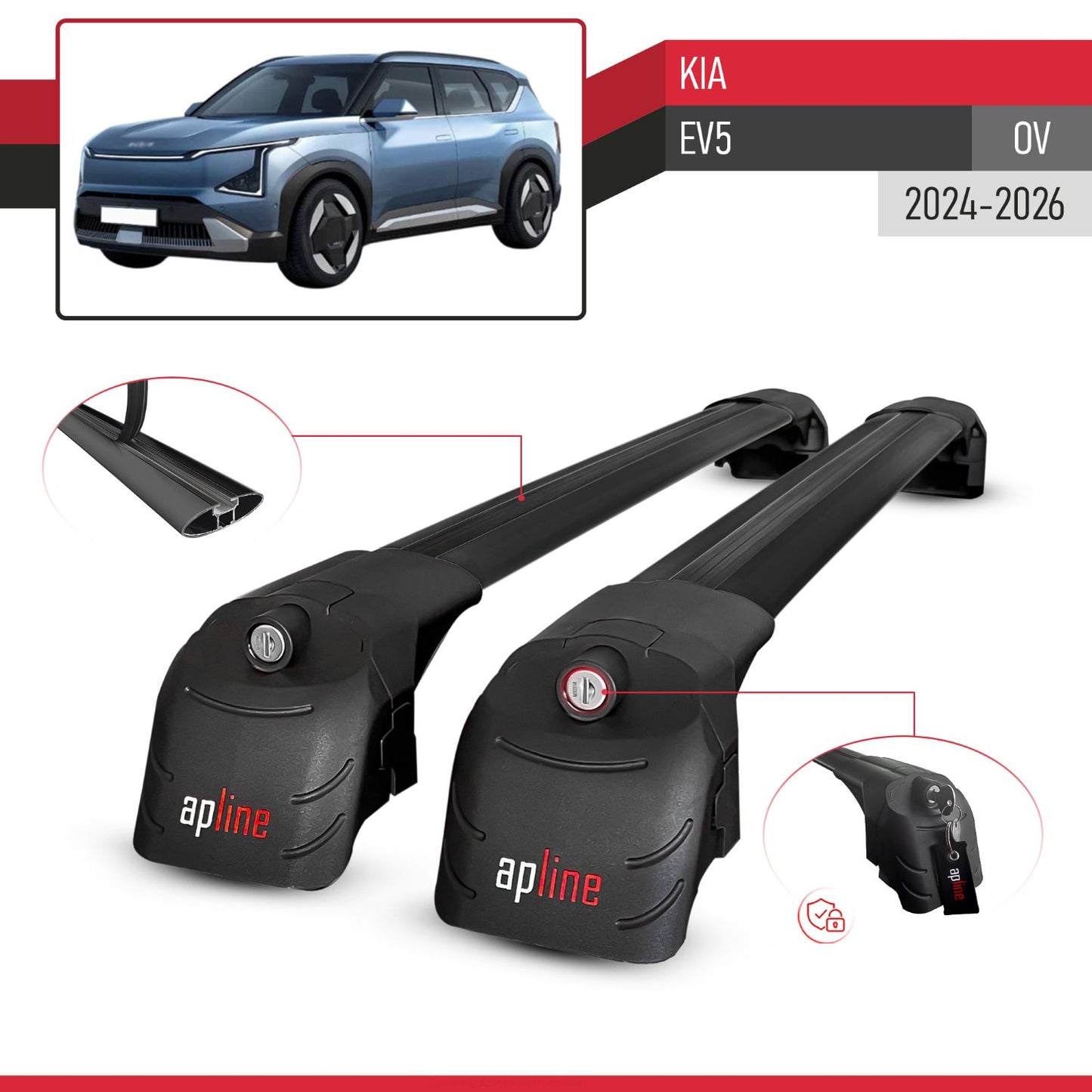 Compatible con Kia EV5 2024-2025 ACE-2 Barras de Techo Auto Portaequipajes Barras Transversales Negro Aluminio 2 Barras