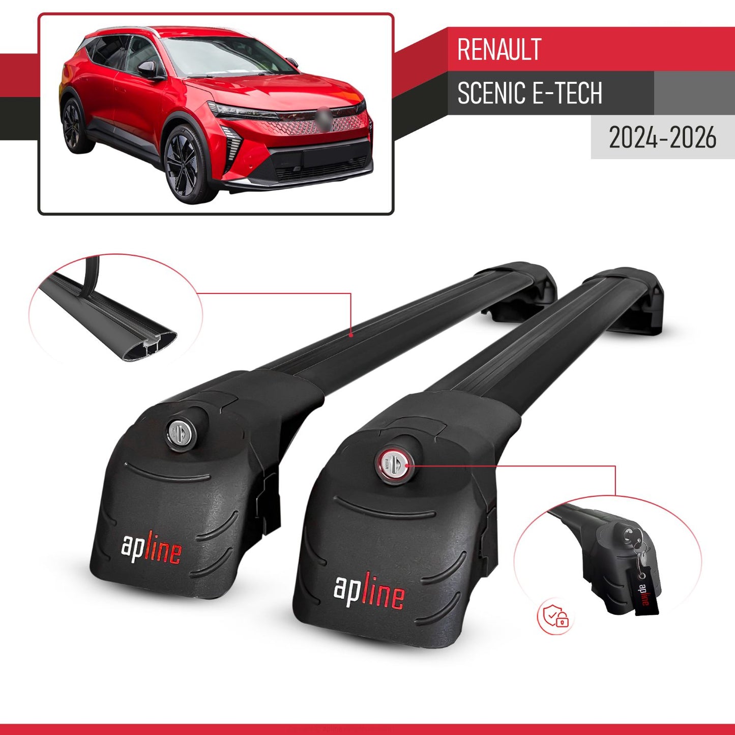 Compatible con Renault Scenic E-Tech 2024-2025 ACE-2 Barras de Techo Auto Portaequipajes Barras Transversales Negro Aluminio 2 Barras