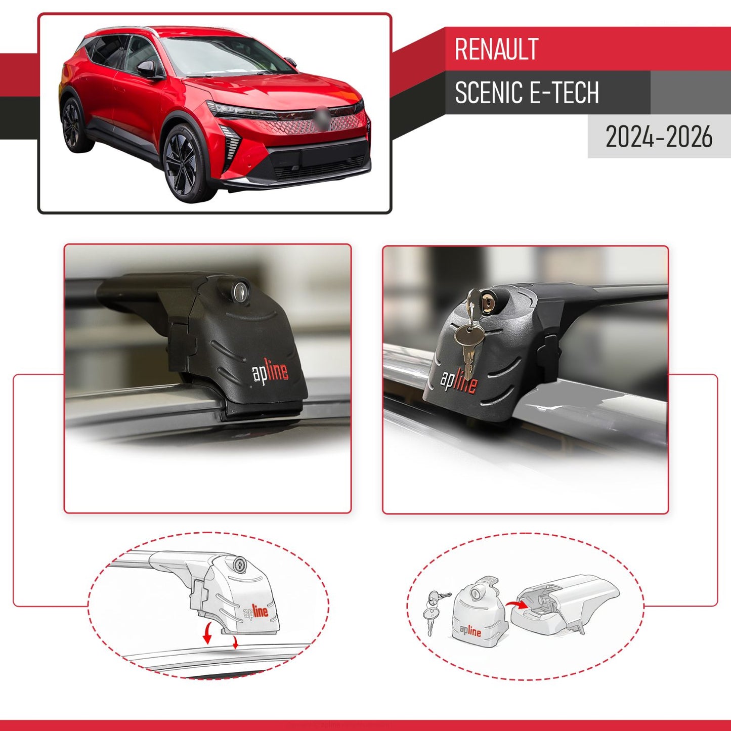 Compatible con Renault Scenic E-Tech 2024-2025 ACE-2 Barras de Techo Auto Portaequipajes Barras Transversales Negro Aluminio 2 Barras