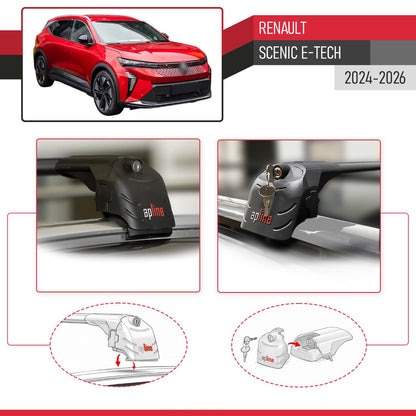 Compatible con Renault Scenic E-Tech 2024-2025 ACE-2 Barras de Techo Auto Portaequipajes Barras Transversales Negro Aluminio 2 Barras